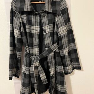 H&M Classic Black and White Checkered Trench Coat